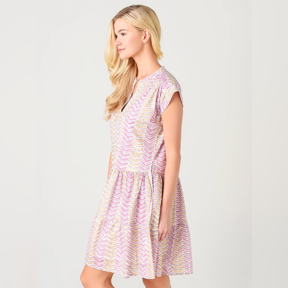Tuckernuck Oliphant Women’s Roll Sleeve Dress Pink and Gold Size Large